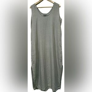 FLAX 100% Linen Sleeveless Shift Dress Sz M Lagenlook Midi Side Slits Minimalist